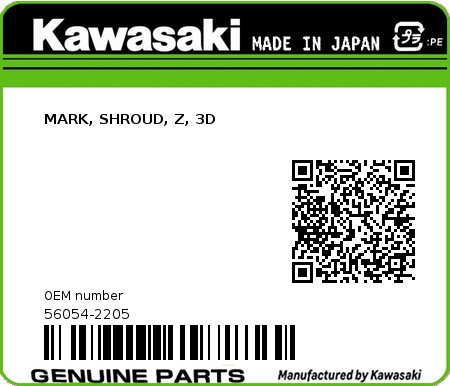 Product image: Kawasaki - 56054-2205 - MARK, SHROUD, Z, 3D  0