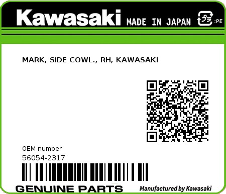 Product image: Kawasaki - 56054-2317 - MARK, SIDE COWL., RH, KAWASAKI 