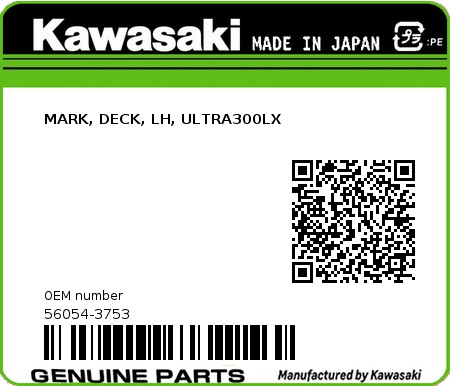 Product image: Kawasaki - 56054-3753 - MARK, DECK, LH, ULTRA300LX  0