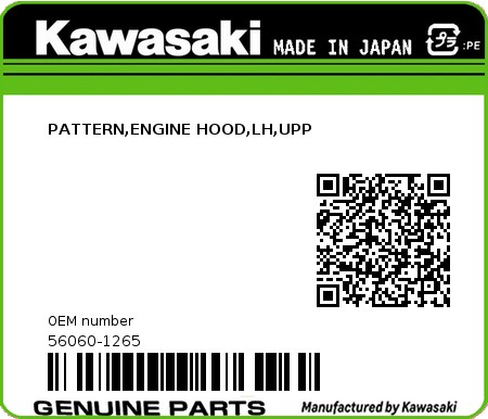 Product image: Kawasaki - 56060-1265 - PATTERN,ENGINE HOOD,LH,UPP  0