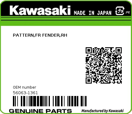 Product image: Kawasaki - 56063-1361 - PATTERN,FR FENDER,RH  0