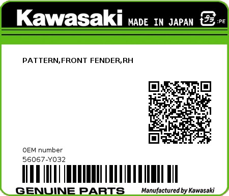 Product image: Kawasaki - 56067-Y032 - PATTERN,FRONT FENDER,RH  0