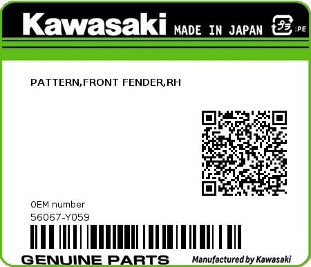 Product image: Kawasaki - 56067-Y059 - PATTERN,FRONT FENDER,RH  0