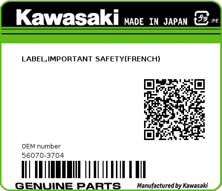 Product image: Kawasaki - 56070-3704 - LABEL,IMPORTANT SAFETY(FRENCH)  0