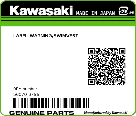 Product image: Kawasaki - 56070-3796 - LABEL-WARNING,SWIMVEST 