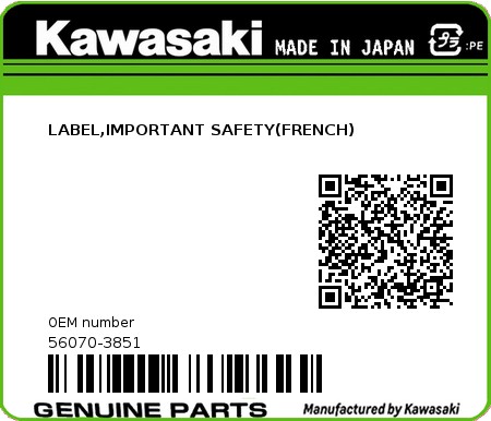 Product image: Kawasaki - 56070-3851 - LABEL,IMPORTANT SAFETY(FRENCH)  0
