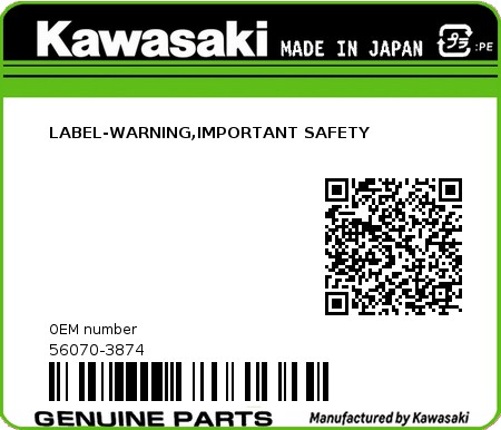 Product image: Kawasaki - 56070-3874 - LABEL-WARNING,IMPORTANT SAFETY 