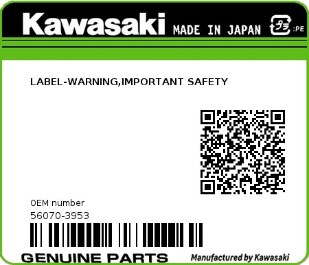 Product image: Kawasaki - 56070-3953 - LABEL-WARNING,IMPORTANT SAFETY  0