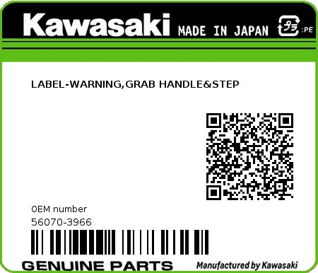 Product image: Kawasaki - 56070-3966 - LABEL-WARNING,GRAB HANDLE&STEP  0