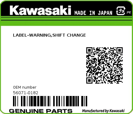 Product image: Kawasaki - 56071-0182 - LABEL-WARNING,SHIFT CHANGE 