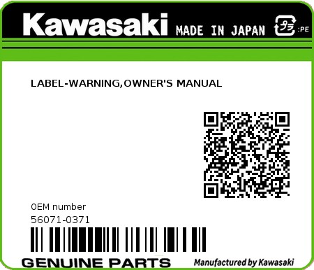 Product image: Kawasaki - 56071-0371 - LABEL-WARNING,OWNER'S MANUAL 