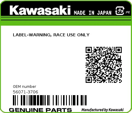 Product image: Kawasaki - 56071-3706 - LABEL-WARNING, RACE USE ONLY  0
