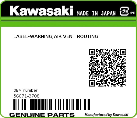 Product image: Kawasaki - 56071-3708 - LABEL-WARNING,AIR VENT ROUTING  0