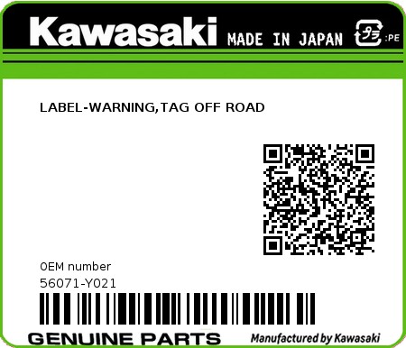 Product image: Kawasaki - 56071-Y021 - LABEL-WARNING,TAG OFF ROAD  0