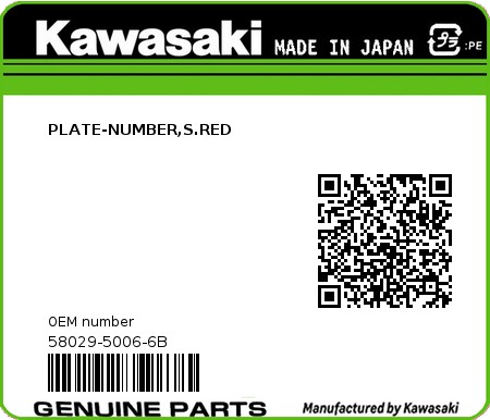 Product image: Kawasaki - 58029-5006-6B - PLATE-NUMBER,S.RED  0