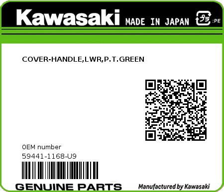 Product image: Kawasaki - 59441-1168-U9 - COVER-HANDLE,LWR,P.T.GREEN  0