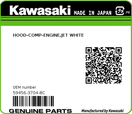 Product image: Kawasaki - 59456-3704-8C - HOOD-COMP-ENGINE,JET WHITE 