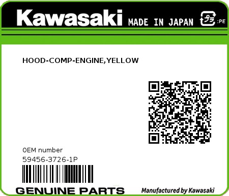 Product image: Kawasaki - 59456-3726-1P - HOOD-COMP-ENGINE,YELLOW  0