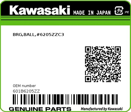 Product image: Kawasaki - 601B6205ZZ - BRG,BALL,#6205ZZC3  0