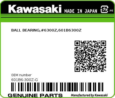 Product image: Kawasaki - 601B6-300Z-G - BALL BEARING,#6300Z,601B6300Z  0