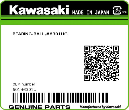 Product image: Kawasaki - 601B6301U - BEARING-BALL,#6301UG 