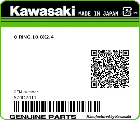 Product image: Kawasaki - 670D2011 - O RING,10.8X2.4 