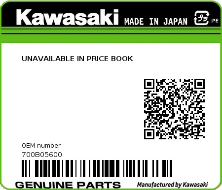 Product image: Kawasaki - 700B05600 - UNAVAILABLE IN PRICE BOOK 