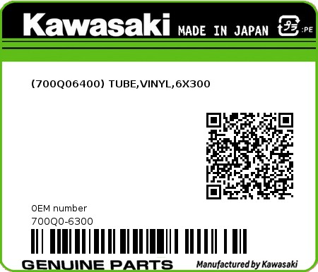 Product image: Kawasaki - 700Q0-6300 - (700Q06400) TUBE,VINYL,6X300 