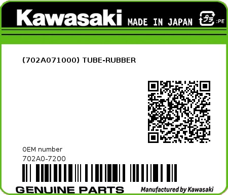 Product image: Kawasaki - 702A0-7200 - (702A071000) TUBE-RUBBER  0