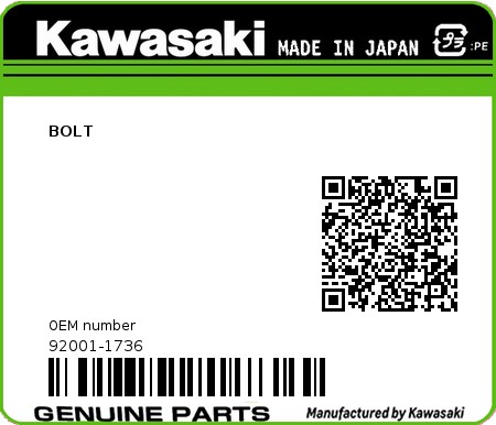 Product image: Kawasaki - 92001-1736 - BOLT  0