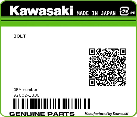 Product image: Kawasaki - 92002-1830 - BOLT  0