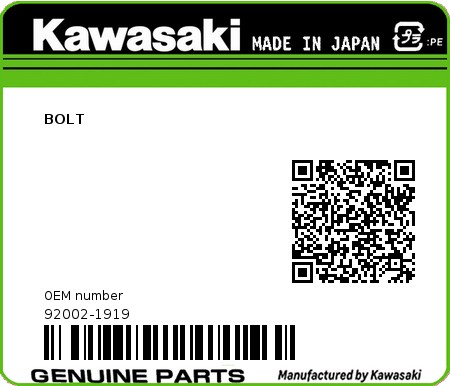 Product image: Kawasaki - 92002-1919 - BOLT  0