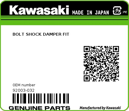 Product image: Kawasaki - 92003-032 - BOLT SHOCK DAMPER FIT  0