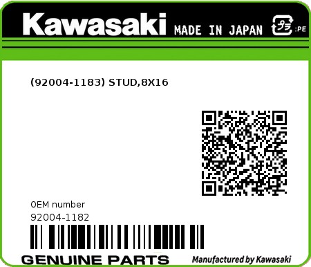 Product image: Kawasaki - 92004-1182 - (92004-1183) STUD,8X16  0