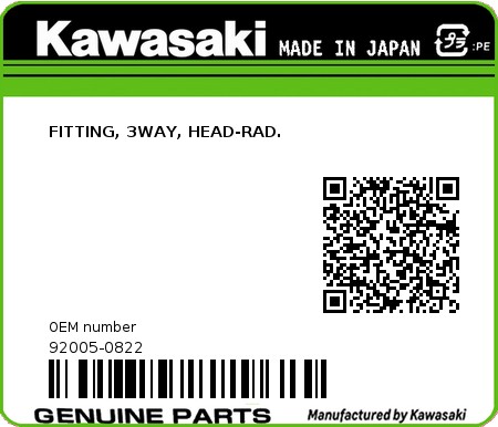 Product image: Kawasaki - 92005-0822 - FITTING, 3WAY, HEAD-RAD. 