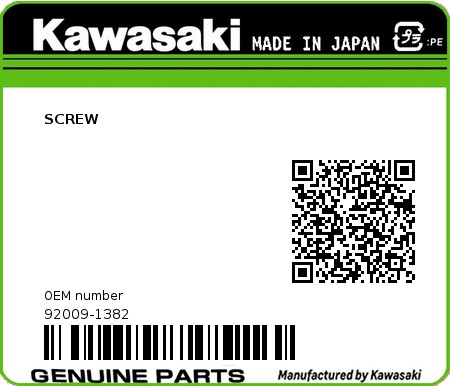 Product image: Kawasaki - 92009-1382 - SCREW 