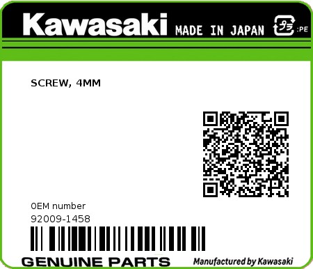 Product image: Kawasaki - 92009-1458 - SCREW, 4MM 