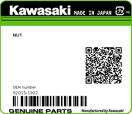 Product image: Kawasaki - 92015-1922 - NUT  0