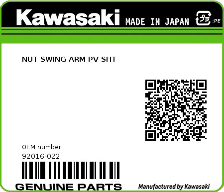 Product image: Kawasaki - 92016-022 - NUT SWING ARM PV SHT  0