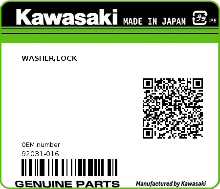Product image: Kawasaki - 92031-016 - WASHER,LOCK  0