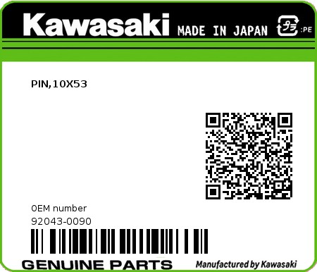 Product image: Kawasaki - 92043-0090 - PIN,10X53  0