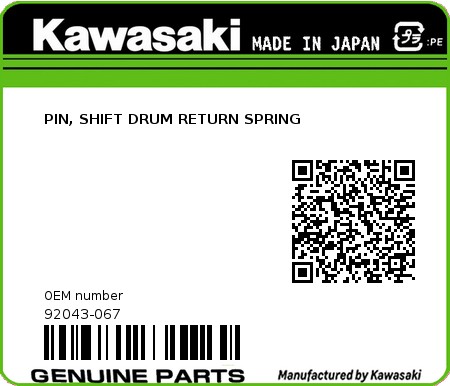 Product image: Kawasaki - 92043-067 - PIN, SHIFT DRUM RETURN SPRING  0