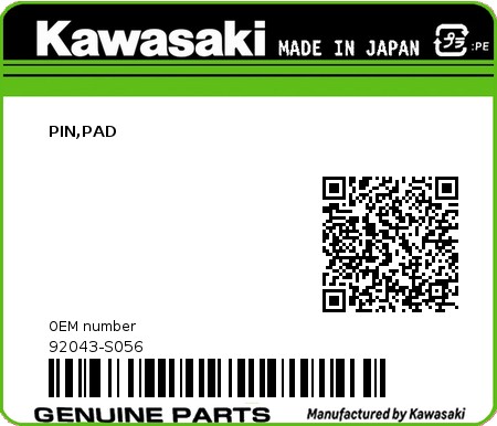 Product image: Kawasaki - 92043-S056 - PIN,PAD  0