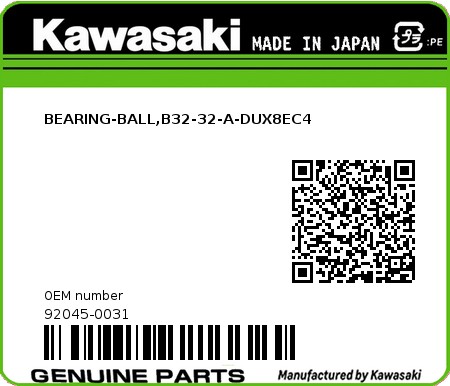 Product image: Kawasaki - 92045-0031 - BEARING-BALL,B32-32-A-DUX8EC4 