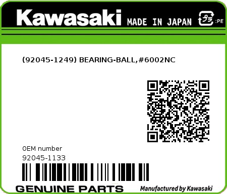 Product image: Kawasaki - 92045-1133 - (92045-1249) BEARING-BALL,#6002NC  0