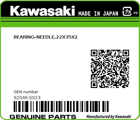 Product image: Kawasaki - 92046-S023 - BEARING-NEEDLE,22X35X2  0