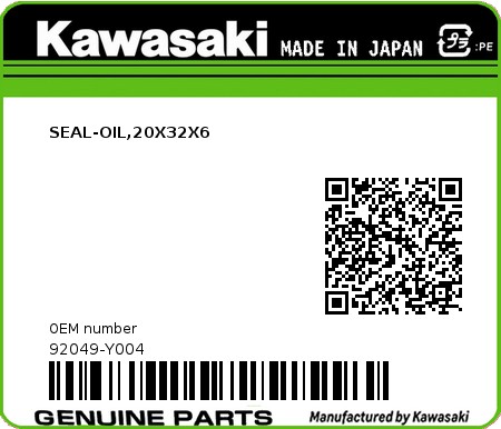 Product image: Kawasaki - 92049-Y004 - SEAL-OIL,20X32X6 