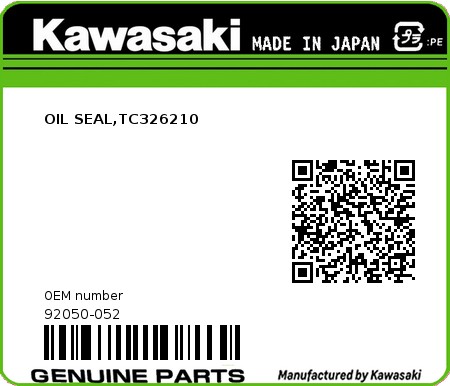 Product image: Kawasaki - 92050-052 - OIL SEAL,TC326210 