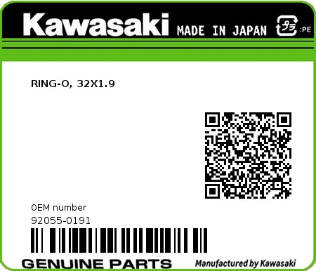 Product image: Kawasaki - 92055-0191 - RING-O, 32X1.9 