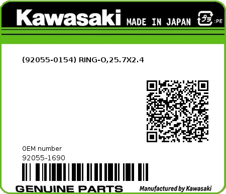 Product image: Kawasaki - 92055-1690 - (92055-0154) RING-O,25.7X2.4  0